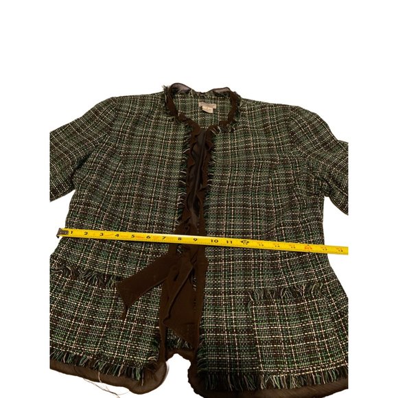 Julie Mitchell Jacket Womens Size 8 Urban Collection Green Brown Tie Raw EdgeLin - Picture 9 of 14